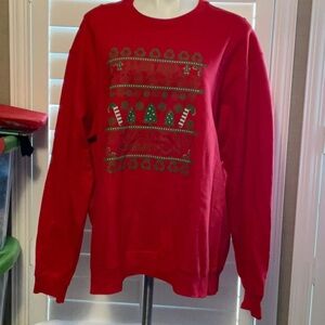 Port and Company Red Sweater with Green Holiday Design